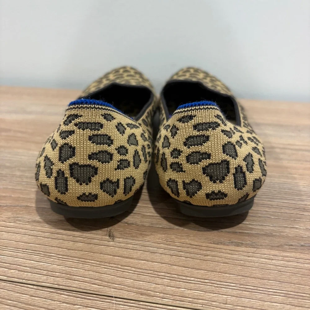 Rothy's The Loafer Leopard Print Flat Shoes Women Tan Black Size 7.5 Knit Animal